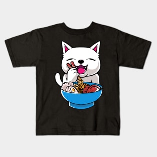 Kawaii Cat Ramen Bowl Funny Anime Noodles Kitty Kids T-Shirt